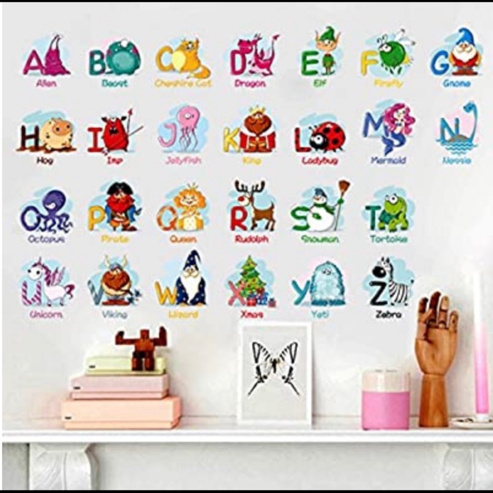 ABC WALL DECAL STICKERS REMOVABLE ANIMATED CHARACTERSn NURSERY PLAY SPACE